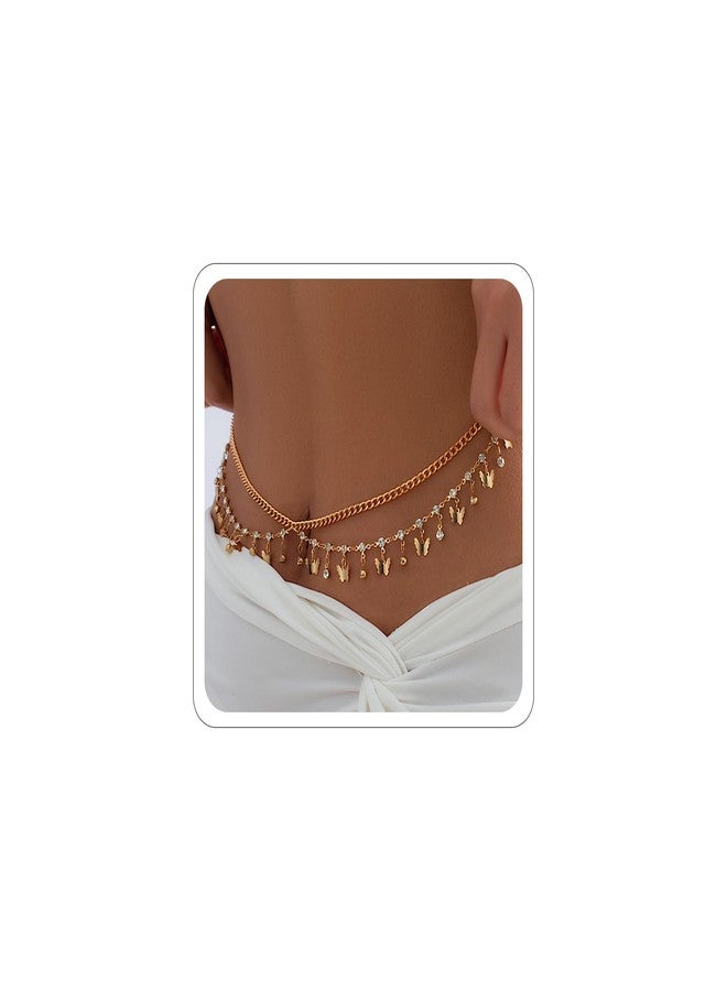 Xeyau Waist Chains Belly Chains for Women Waist Beads Dainty Layered Gold Body Chain Jewelry for Women Summer Beach Bikini Stomach Jewelry Accessories (Crystal Butterfly) - Image 1